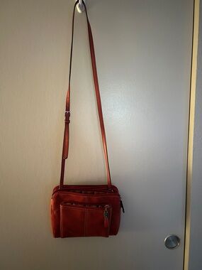 Tignanello Orange Leather Crossbody Bag
